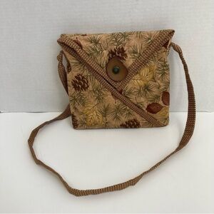 Quilted Crossbody Mini Fabric Purse Fall Forest Pattern Tan Grannycore Boho OS